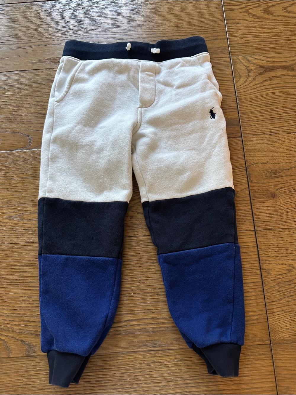 Polo by Ralph Lauren Cream, Black & Blue Colorblock Toddler Joggers Size 5